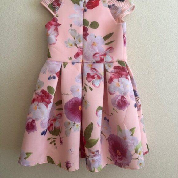 Girls Baker by Ted Baker Apricot Orange Floral Scuba Dress - Picture 4 of 4